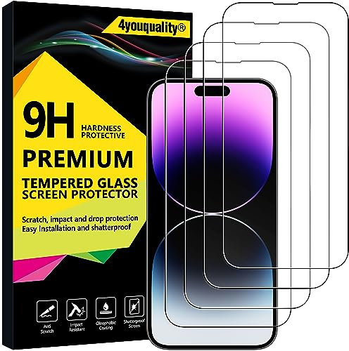 4youquality [4-Pack[Full Coverage] Screen Protector for iPhone 14 Pro Max (6.7-Inch), Tempered Glass Film, [LifetimeSupport][Impact-Protection][Anti-Shatter][Anti-Scratch]
