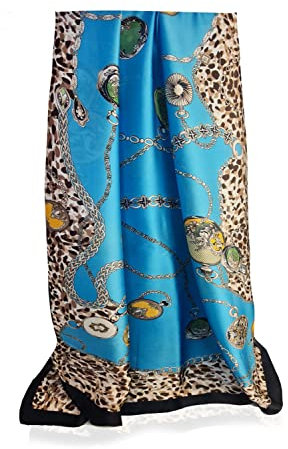 GLORIS Damen schal fein seidig groß 180 x 90 cm HellBlau mit buntes Muster. Halstuch Tuch für Frauen. Kopftuch Halstuch Schal. Seidenschal Elegante