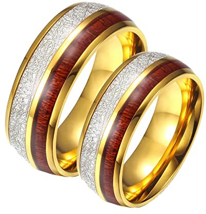 Trauringe 8mm, Rings for Women Edelstahl 2 Stück Goldring Inlay Holz Gravur Personalisiert