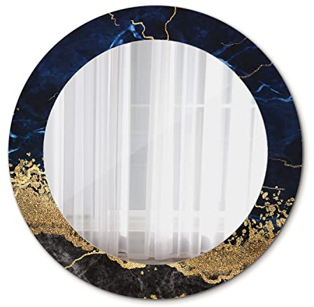 Tulup Das Badezimmer Ø 60 cm Bedruckter Spiegel Wandspiegel Rund Print Spiegel Für - blau Marmor