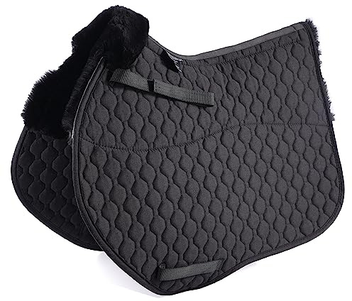 Merauno® Satteldecke aus Lammwolle, volle Decke, Sprungtuch, Satteldecke und quadratische Schabracken, Reiten, Show, Allzweck-Pad (VSS, schwarz)