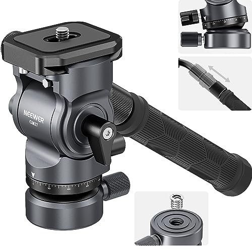 NEEWER Testina fluida per treppiedi video con base di livellamento +/-10° (diametro 37 mm), testa in metallo con piastra a sgancio rapido, impugnatura telescopica per videocamere, DSLR, carico massimo