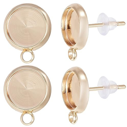 Beebeecraft 1 Box 20 Stück Ohrstecker Lünettenrohlinge 18 Karat Vergoldet Flach Rund Cabochon Fassung Pfostenbecher Ohrstecker Mit Schlaufe Und 20 Stück Ohrmuttern Für Die Herstellung