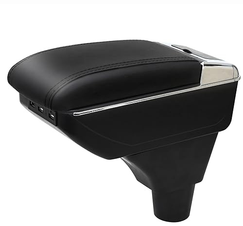 YJYWZH Armlehne für Opel Meriva mit USB und Getränkehalter | 6 USB + 1 USB-C,Mittelarmlehne Mittelkonsole,Doppelstauraum,Verschiebbare Armauflage,PU-Leder,Schwarz