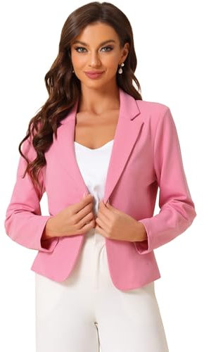 Allegra K Giacca da Donna Elegante Dressy Blazer con Apertura Anteriore Giacche Corta da Ufficio per Il Lavoro Rosa Scuro XL