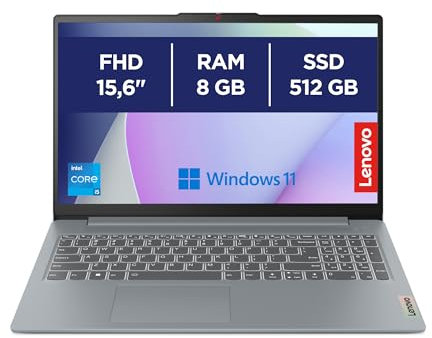 Lenovo IdeaPad Slim 3 Notebook 15,6 Zoll (39,6 cm) FHD (1920 x 1080), Intel Core i5 – 13420H, 8 GB RAM, 512 GB SSD, Windows 11 Home, WiFi 6 – Arctic Grey, exklusiv von Amazon
