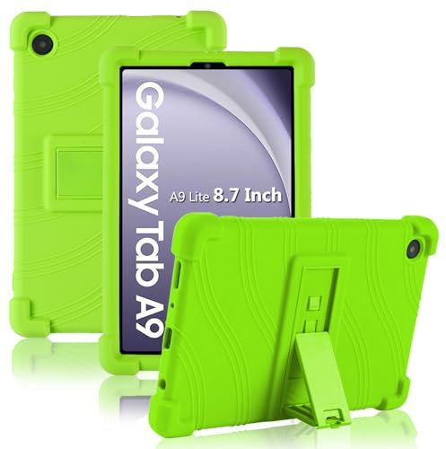 ATOOZ Silicone Case for Samsung Galaxy Tab A9 8.7 Inch 2023,Soft Kids Case for Samsung Tab A9 Tablet 8.7 (SM-X110/SM-X115/SM-X117) with Adjustable Bracket (Green)