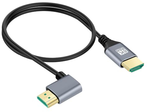 cablecc Ultradünnes HDTV HDMI 2.1 Stecker auf Stecker, 8K 4K, hyper super flexibel, schlankes Kabel, 90 Grad links gewinkelt, Typ-A für Computer, HDTV, 50 cm