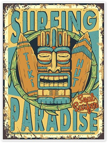 Posterlounge Surfing Paradise Tiki Hut Poster | 50 x 70 cm Türkis Wandbilder Wanddeko