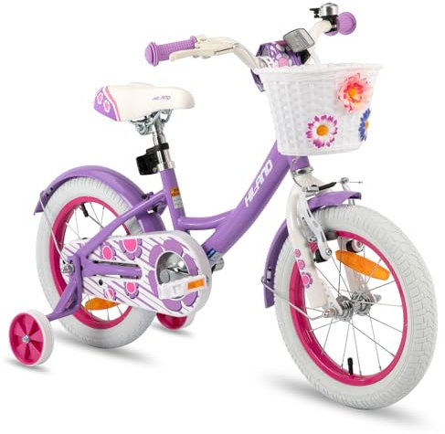 HILAND 14 Zoll Kinderfahrrad für Mädchen Fahrrad 3 4 5 6 Jahren mit Korb Stützräder Lila