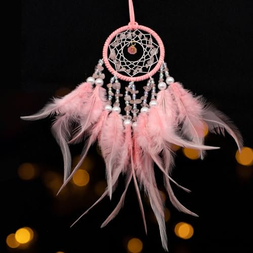 Kujinova Traumfänger Mädchen, Traumfänger Klein, Traumfänger Kinder, Sweet Dream Catcher, Dreamcatcher Mit Federn, Federn Traumfänger im Böhmischen Stil, für Wandbehang Hochzeit Wohnkultur (Rosa)