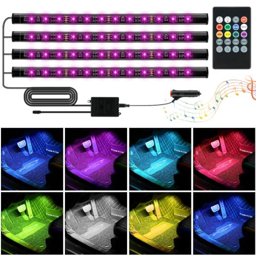 Adiwo LED Innenbeleuchtung Auto,48 LEDs Auto LED Streifen 8 Farben LED Atmosphäre Licht Auto Zubehör LED Strip Ambientebeleuchtung mit Soundsensor Fernbedienung -Zigarettenanzünder