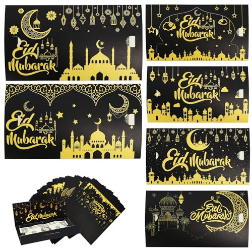 MONCAP 24 Stück Ramadan Geldkarten Eid Mubarak Grußkarte Ramadan Mubarak Grußkarten Geldgeschenke Eid Mubarak Geldumschläge für Familie Kinder Freunde Muslim Islamic Eid Mubarak Party Geschenke