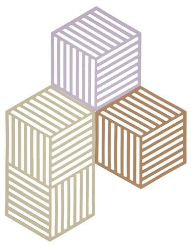 Zone Denmark - Lot de 3 Dessous-De-Plat en Silicone - Design GéoméTrique Moderne - Résistant À 250°C - Lave-Vaisselle - 2 Dimensions - Lupin/Sable Chaud/Light Terracotta