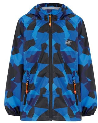 Mac in a Sac - Mini Origin II - Packable Waterproof Jacket for Boys & Girls - Lightweight and Breathable Raincoat that Packs into its own Bag - New Blue Camo - 11-13 years