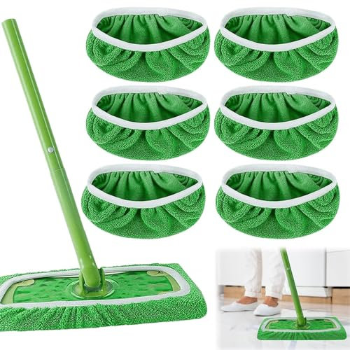 YOUNLEN 6 Pièces Serpillières Humides pour Swiffer Sweeper Mop, Tampon à Vadrouille Réutilisable pour Swiffer, Serpillière Microfibre Housse de Rechange pour Utilisation Humide et Sèche