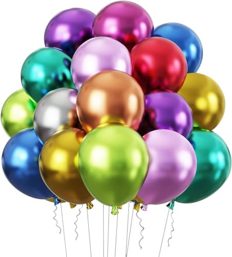 Metallic Luftballons Geburtstag, 50 Stück Helium Luftballons Bunt Helium Ballons, Geburtstags Ballon Party Deko Geburtstag, Metallicfarben Latex Ballons Bunt für Hochzeit, Babyparty, Geburtstagsdeko