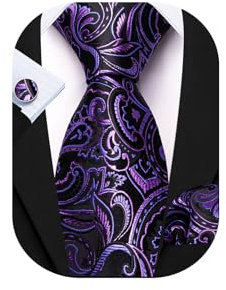 Barry.Wang Juego de corbatas para hombre, diseño de cachemira, de seda, cuadrados, para bodas y fiestas, Morado oscuro y azul, Taille unique