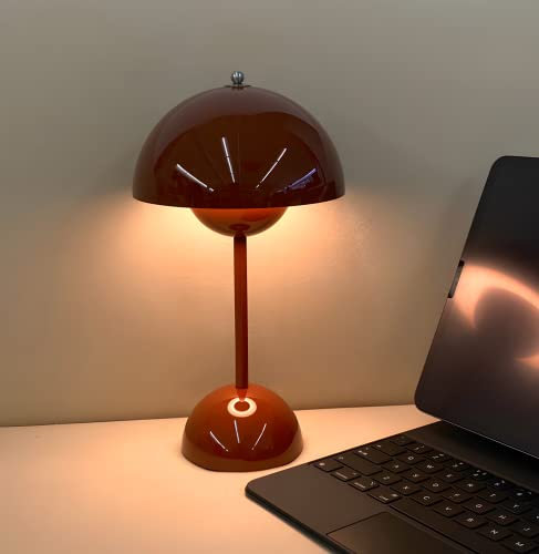 ITOSUI Modern LED Table Lamp with Plug in Cord Minimalist Wrought Iron Hemisphere Desk Lamp Nordic Macaron Bedside Table Light for Bedroom - Red Mushroom Dome Shade