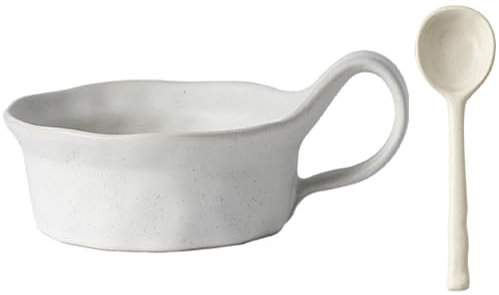 FYBlossom Porzellan Müslischalen Suppenschüssel Bunt Dessertschalen Mit Löffel Und Henkel, 450ML Eisbecher Kleine Keramik Dessertbecher Salatschale Für Suppe Cornflakes Nudel Haferflockenmilch (Weiß)