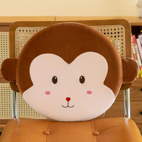 champracer Runde Stuhlkissen Kinder,Cartoon Rundes Kissen, Stuhlkissen Dickes Stuhlkissen ,40cm Memory Foam Sitzkissen Stuhl Sitzpolster mit Abnehmbarer Bezug, Cartoon Tier Sitzauflage (AFFE)