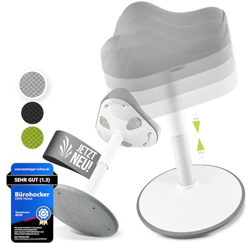 Vina Home® SH-01S Bürohocker Ergonomisch [IGR Zertifiziert] | Sitzhocker ergonomisch höhenverstellbar [47-65 cm]| Ergonomischer Hocker für Arbeit & Freizeit | Schwingeffekt [rutschfest] (Hellgrau)