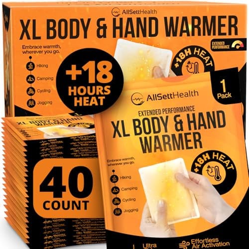 Natural Large Hand & Body Warmers 40 Count - Air Activated 18 Hours of Consistent Natural Heat Handwarmers Bulk - Disposable Quick & Easy Activation | Portable Odor-Free Warmth for Hands 40 Pack