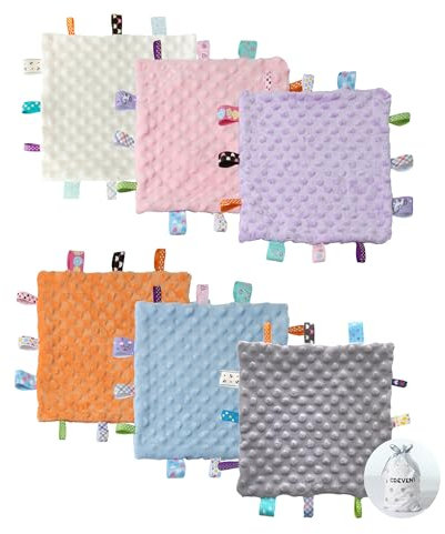 CREVENT Schmusedecke für Babys, weiches, kleines Kuscheltuch für Jungen und Mädchen, sensorische Babydecke, tolles Geschenk für Geburtstag, Babyparty, 25,4 x 25,4 cm, Elfenbeinfarben/Rosa/Grau /