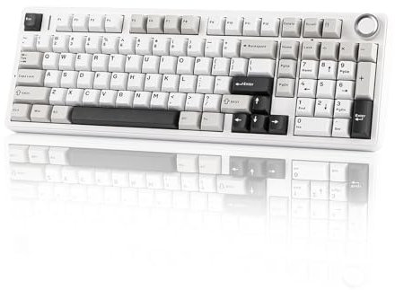 EPOMAKER X Aula F99 PRO Mechanische Gaming Tastatur 2.4GHz/Type-C/BT5.0, Hot-Swap-fähige Custom-Tastatur mit 8000mAh-Akku, linear Switch und RGB-Beleuchtung (Schwarz GrauWeiß)