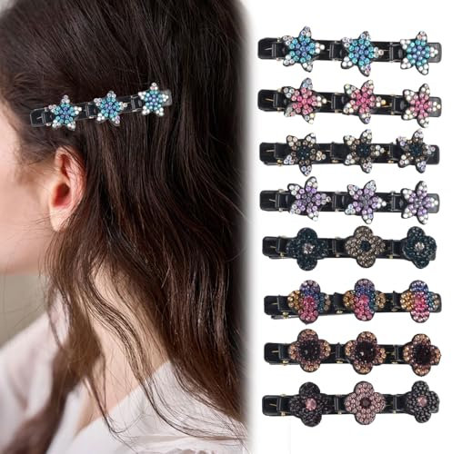 AYNKH 8Pcs Glänzende Strass Geflochtene Haarspangen für Frauen Mädchen, Fascinator Funkelnde Kristallstein Geflochtene Haarspangen, Doppelte Neue Pflaumen Pentagramme Haarspangen
