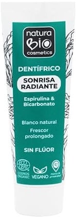 NaturaBIO Cosmetics Zahnpasta ohne Fluor, strahlendes Lächeln, weiße Zähne, Minzgeschmack, 75 ml, vegane Zahnpasta mit Cosmo Bio-Zertifizierung