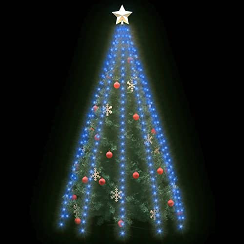 IKAYAA Lichterkette Weihnachtsbaum mit Ring und 10 Girlanden, 300 LED Lichterkette Weihnachtsbaum Außen, Christbaumbeleuchtung Innen, Weihnachtsbaum Lichterkette für 300cm Tannenbaum Blau