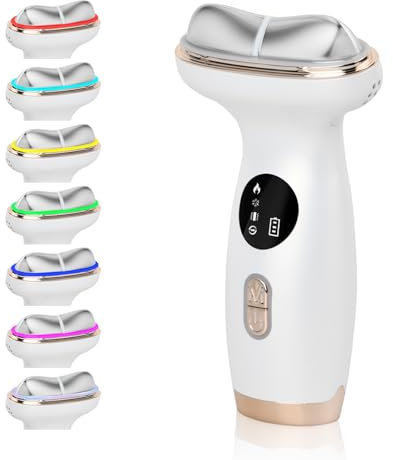 EMS Gua Sha, Gesichtsmassagegerät Gegen Falten, Gua Sha Elektrisch mit 7 Modi, Anti-Falten Schönheit Gerät mit Wärme Kalt Vibrations, 7 Farben EMS Face Yoga, für Hautpflege, Verbesserung