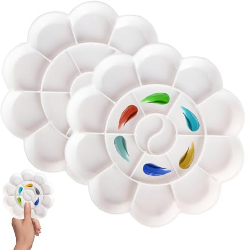 OUDQFCJ Palettes de Peinture en Plastique,Palette de Peinture d'art,Palette Peinture Enfant,Palette Plastique,Palette d'artiste,Palette Ronde,Palette Mixte,Tonifier Uniformément,18 Emplacements,2pcs
