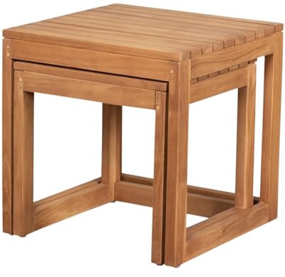 MR. DEKO® Beistelltische Verwood 2er Set Teak | Outdoormöbel Tisch | Stabile Tische für Balkon, Terrasse, Wintergarten, Garten