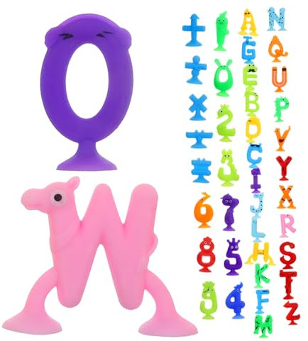 Kisangel Jouets à Ventouses Lettres de L'Alphabet pour Garçon et Filles 41Pcs Jouet Éducatif Silicone Bain Développement Cognitif