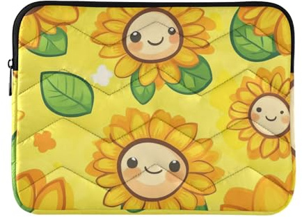 Laptop Sleeve Case 15-16 Inch Concise Laptop Cases Happy Sunflower Yellow Case with Zipper for Work Journey