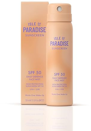 Isle of Paradise Daily Defense SPF 50 Face Mist 59ml – Makeup-Setting Face Sunscreen Spray with Niacinamide & Cica – Invisible, Weightless, Radiant Finish – Vegan, Reef-Safe, All Skin Types