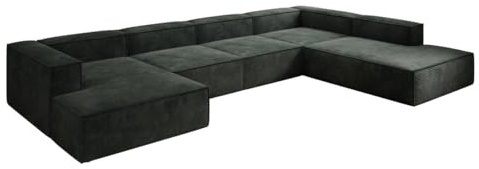 Luxusbetten24 Designer Sofa Lesley U XXL in Cord Grün Rechts