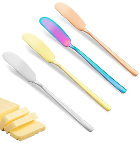 Fakcrkun 4 Pcs Butter Knife, Stainless Steel Butter Knife Spreader, Smooth Rounded Edge Butter Knives for Butter, Cream Cheese, Appetizers, Jam