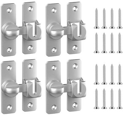 Abiyou 4 Pezzi Serratura Porta Catenaccio, 90/180 Gradi Serratura per Porta Scorrevole con 16 Viti, Chiavistello per Porta in Legno, Chiavistello Scorrevole, per Cucine, Camera da Letto, Studio, Bagni