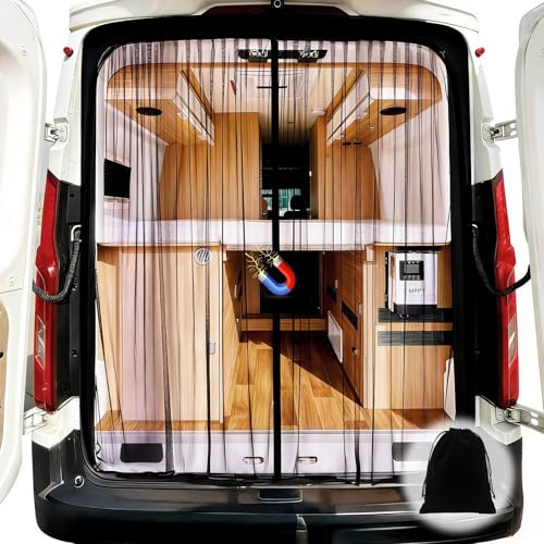 Mosquitera Magnética para Furgoneta Puerta Trasera - 155×150 cm | YGYQZ, Apto para la Mayoría de los Vehículos, Cierre Automático, VentilacióN óPtima, Vista Clara, Equipo Para Acampa