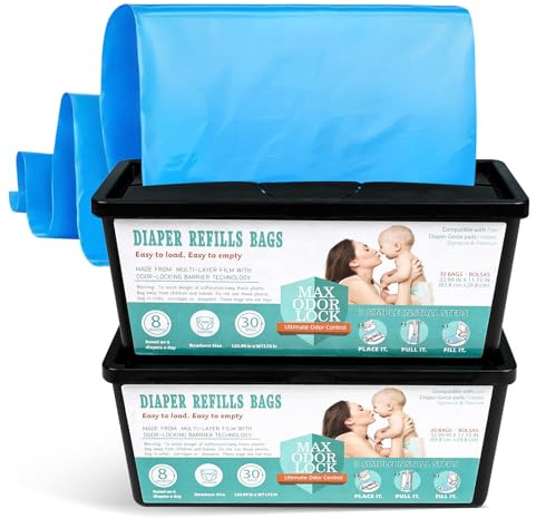 Nachfüllbeutel für Windeleimer, Geruchsneutrale Windelbeutel, Windelbeutel-Nachfüllpackungen 2er Pack (30 Beutel x 2)
