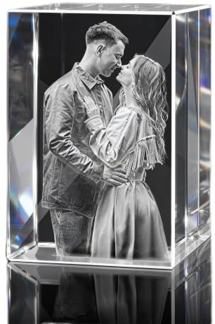 Foto 3D, imagen grabada con láser personalizada en cristal óptico, recuerdo de retrato 3D, regalo de foto personalizada con base de luz LED opcional para aniversario, cumpleaños, decoración