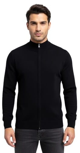 kraftd Mens Sweatshirt Zip Full Zip Funnel Neck Knitted Cardigan Long Sleeve Casual Lightweight Knitwear Sweater Sweatshirts with Ribbed Cuffs (Black, L)