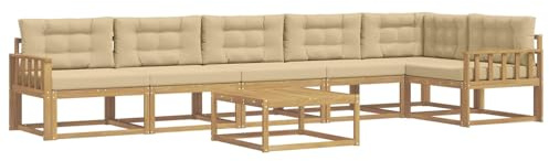 vidaXL Outdoor-Sofagarnitur 7 pcs Weiß und Beige 79 x 79 x 37 cm, Moderne Garten-Sofa-Ecke, wetterfestes Set, modulares Lounge-Möbel, ergonomisch & Akazien-Stil
