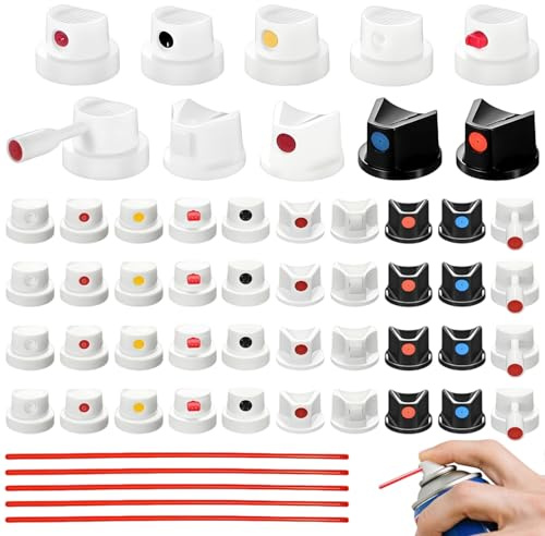 TTYSHIP® 50 Pièces Buse Bombe de Peinture, Buse Bombe Aerosol avec 5 Tubes D'extension pour Graffitis Art Création Peinture Projets Bricolage