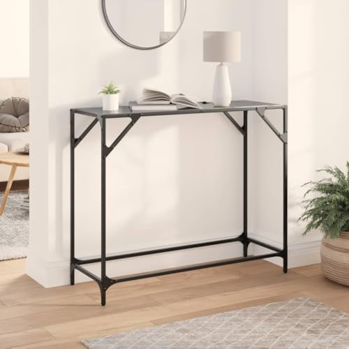 Ziaphsol Konsolentisch aus Glas Schwarz 98x35x81 cm Stahl, Flurtisch, Beistelltisch, Ziertisch, Ablagetisch, Wandtisch für Deko, Vase, Lampe, Schlüssel im Eingang, Flur und Wohnzimmer