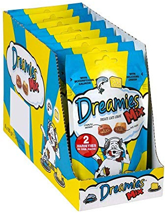 Dreamies Cat Treats, Tasty Snacks with Scrumptious Salmon and Delicious Cheese, 8 Pouches of 60 g