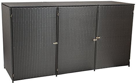 Mülltonnenbox für 3X Tonnen Gross bis 240 Liter, 227x78x123cm, Stahl + Polyrattan Geflecht Mocca